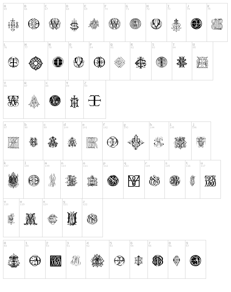 Intellecta Monograms Random Samples Ten font map
